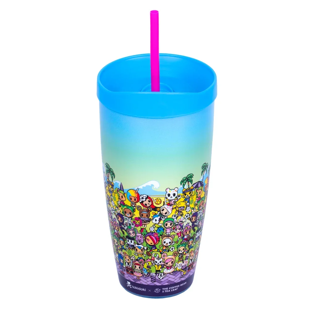 TOKIDOKI 22.6 OZ LARGE TRAVEL COLD TUMBLER WITH STRAW (BLUE)
